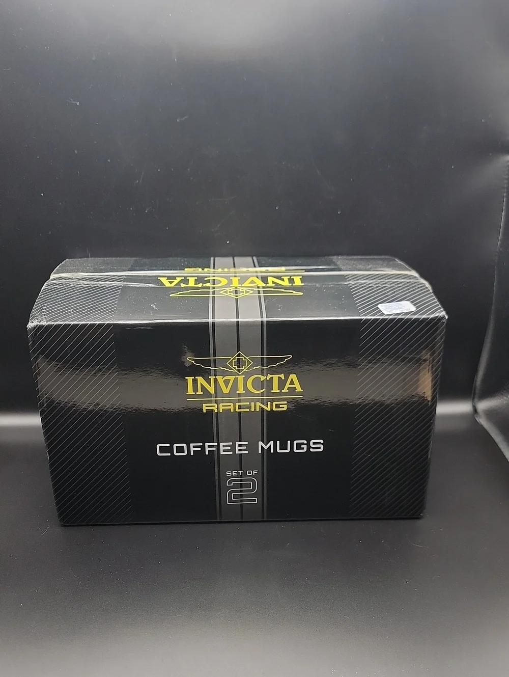 ☕️ NEW Invicta Set of 2 Ceramic F2 Racing Coffee Mugs Cups Black & Yellow IG0328